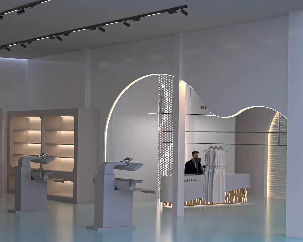 Laundry Shop Design, Display Fixtures Furniture – Gold Wave Decoration Laundry Shop Wooden Wall Cabinet Laundry Store image 3
