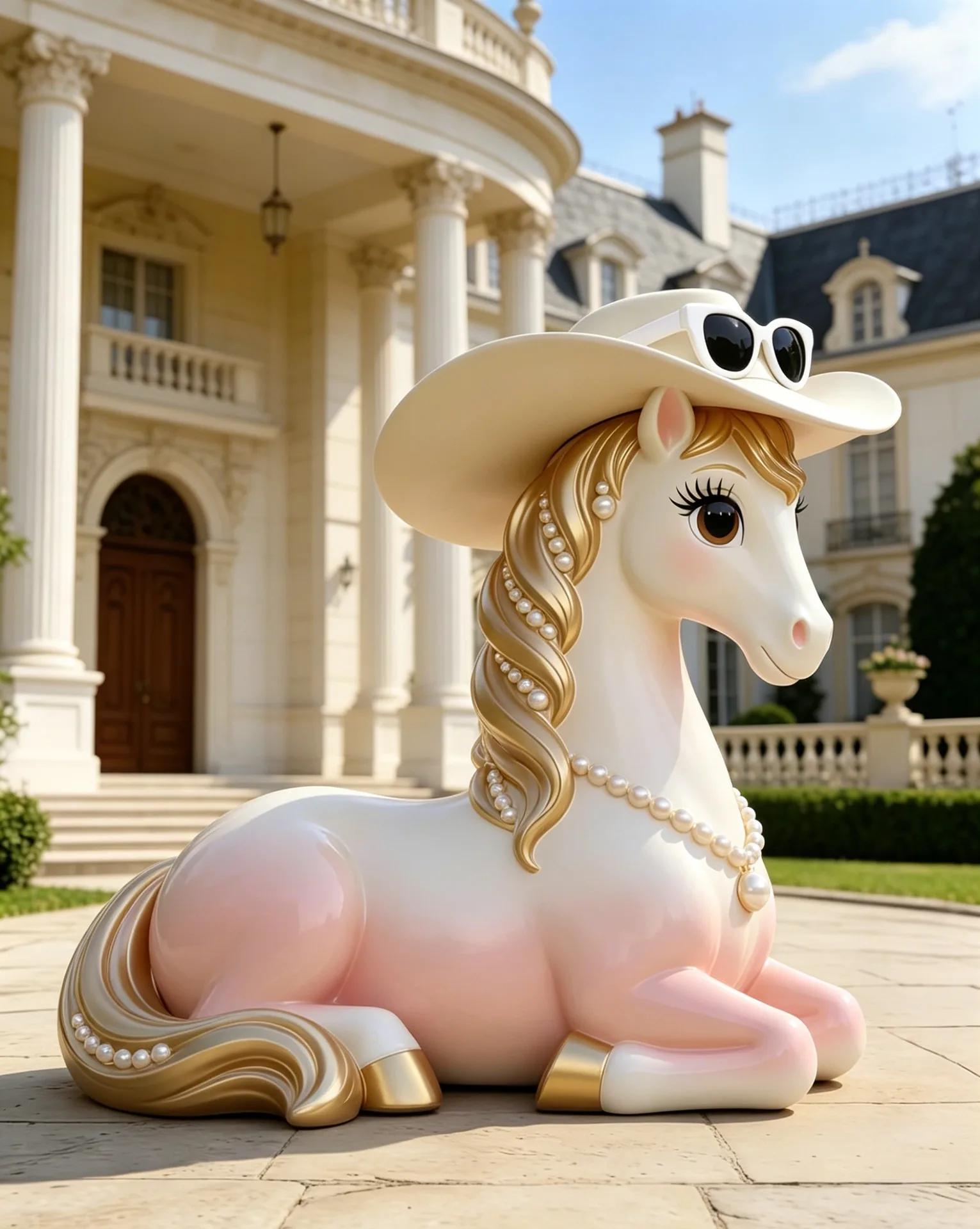 Pink Cartoon Horse Fiberglass Sculpture For Mall Outdoor — view 2