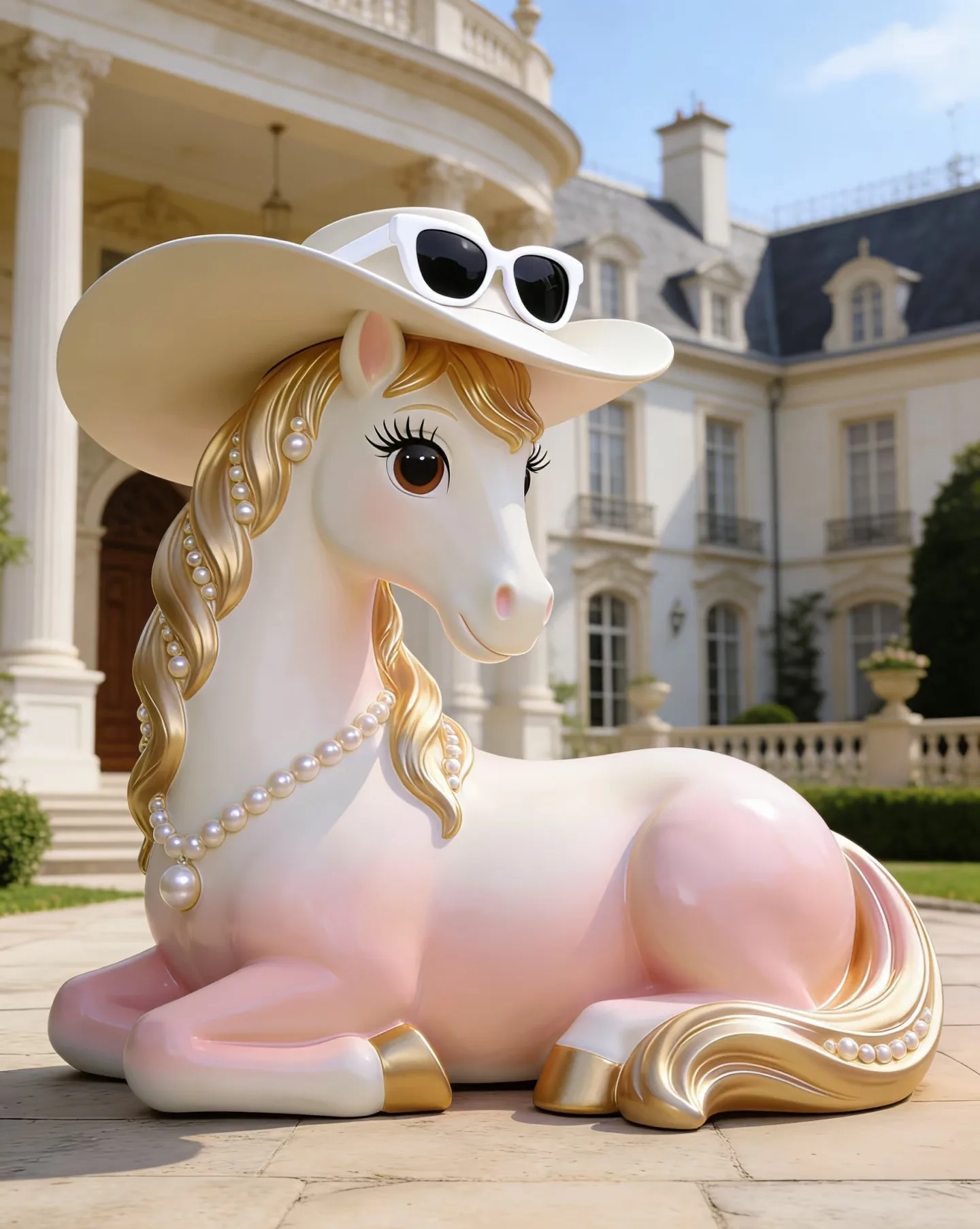 Pink Cartoon Horse Fiberglass Sculpture For Mall Outdoor