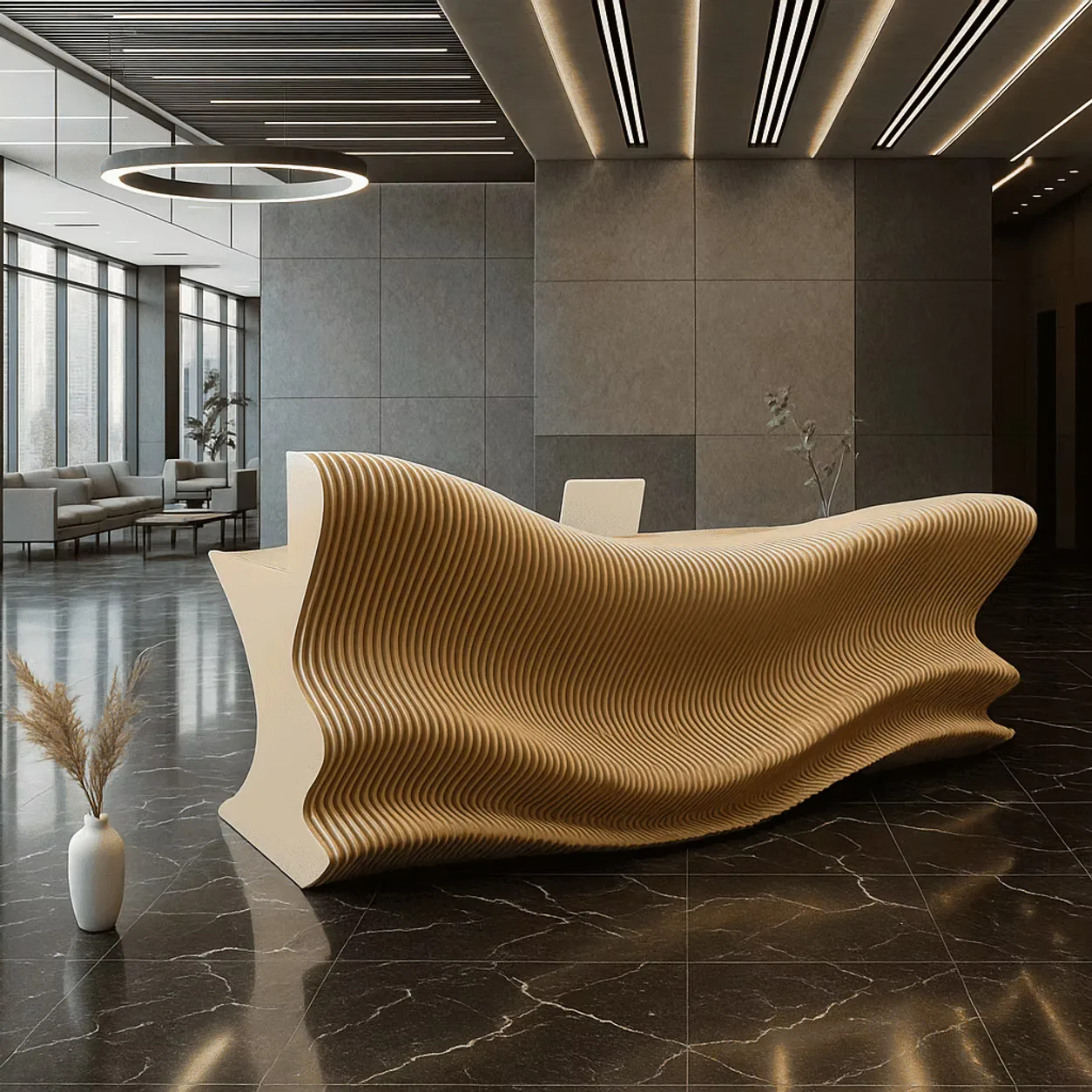Parametric Wave Reception Desk | Sculptural Plywood or MDF Reception Counter for Modern Interiors — view 2