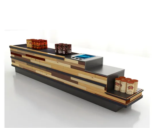 4.5M Stylish food retail cabinet with wood grain reception desk for sale
