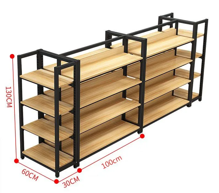 Industrial Black Metal Wood Multi-Tier Retail Display Shelving