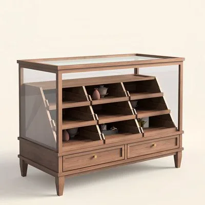 Solid Wood Slanted Grid Display Counter Cabinet