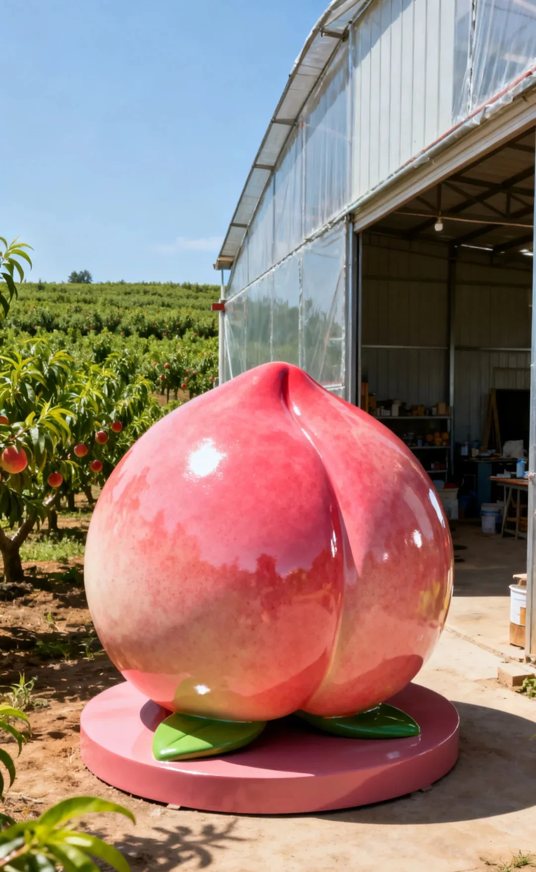 Giant Peach Statues Sculptures For Sale – custom retail display image 2