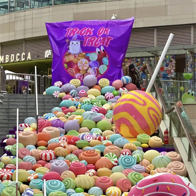Commercial Plaza Candy Fiberglass Sculpture | Large Candy Snack Themed Art Installation