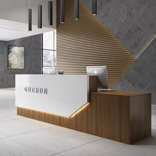 Office Reception Desk Counters | White,Wood Stone – custom retail display image 132