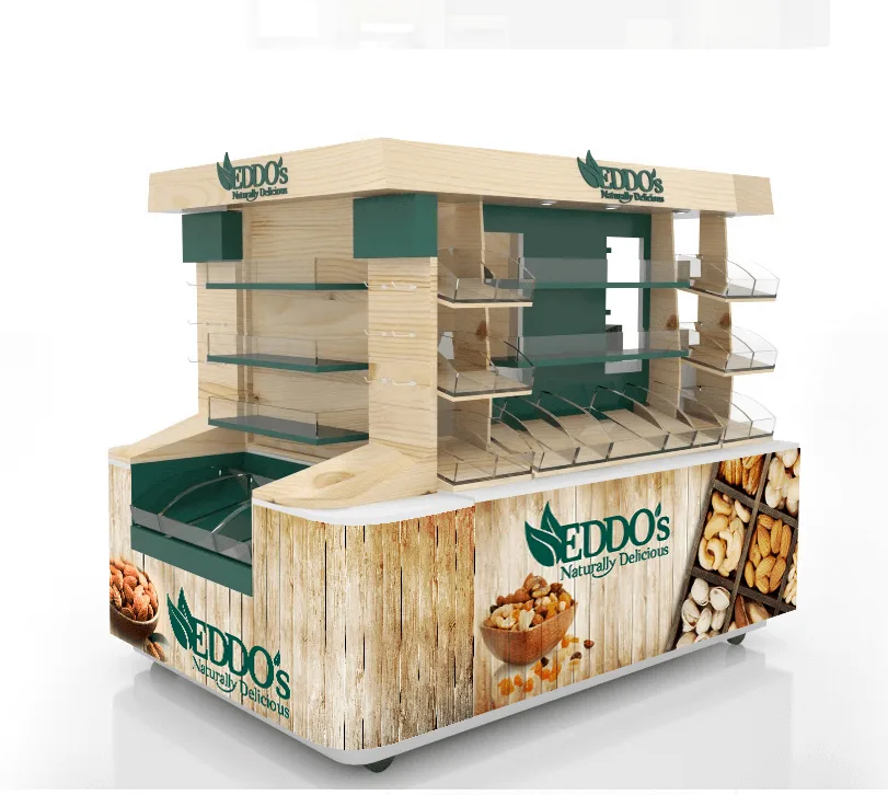 Retail Merchandising Units | RMU | Mall Carts For Sale – Wooden nut RMU with acrylic display box moved in shopping malls imag