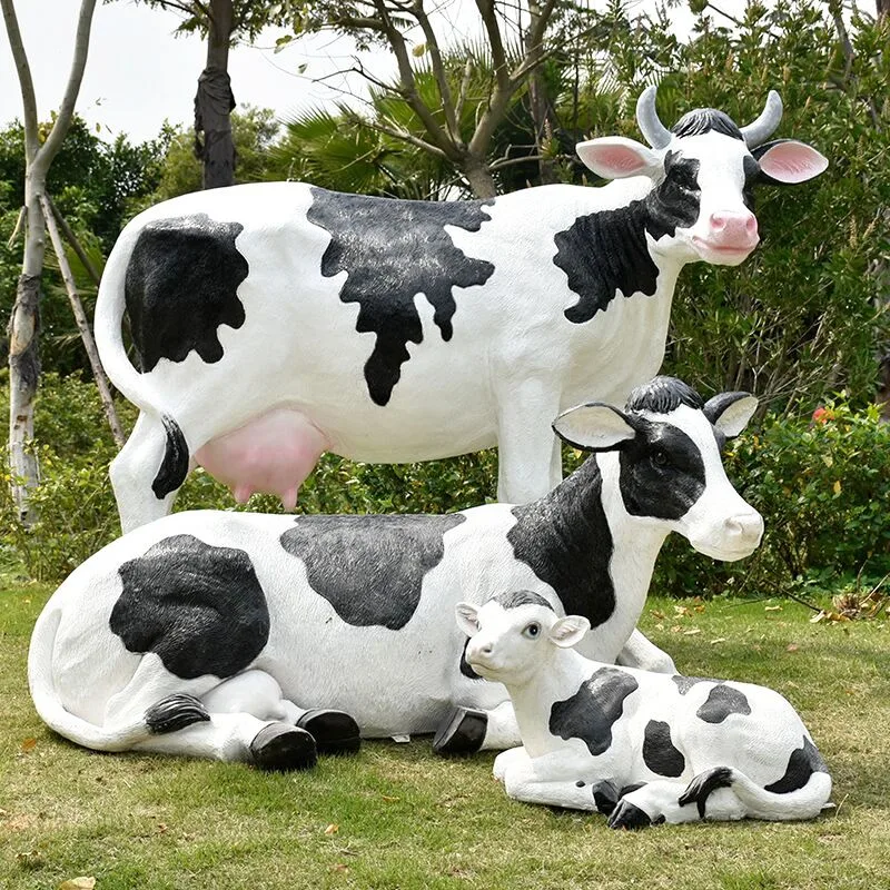 Custom Fiberglass Holstein Cow Sculptures for Commercial & Landscape Decoration