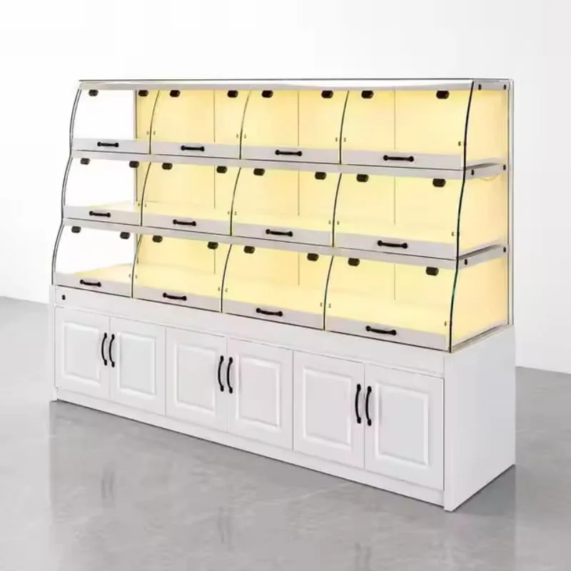 Countertop Curved Glass Display Case with LED Light for Bread Cake Pastry Shop