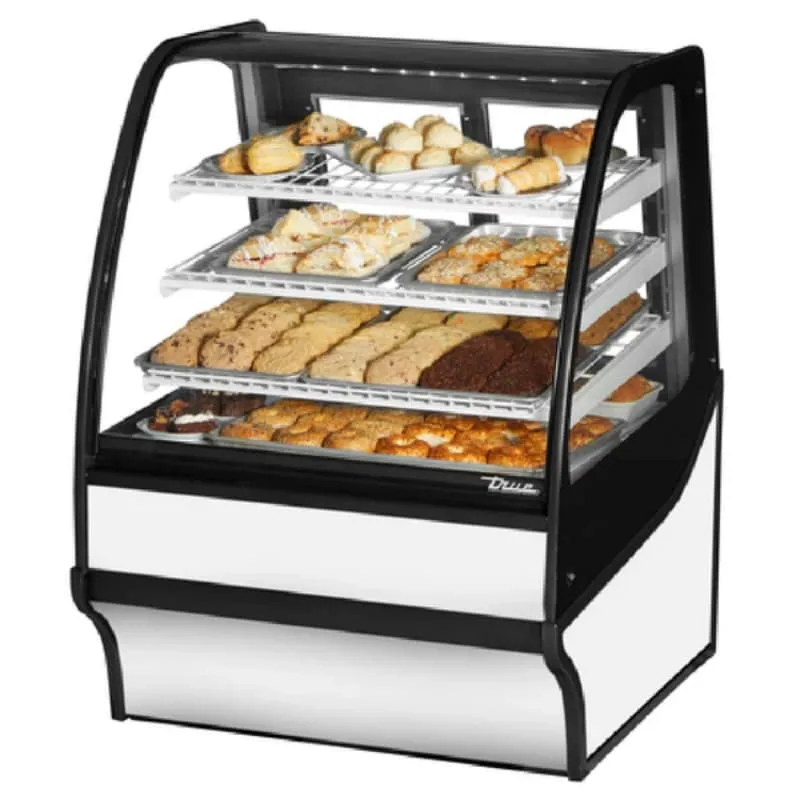 Curved Glass Dry Bread Display Case Commercial Pastry Cabinet with Multi-Layer Artisanal Bread Rack