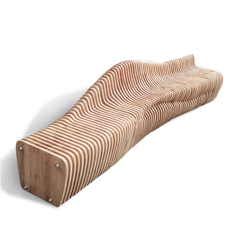 Custom Wooden Sliced Timber Parametric Bench For Public Seating
