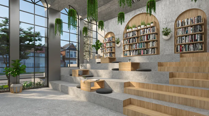 Bookstore Design, Displays Shelving Furniture – Wooden Book Shop Cozy Small Inviting Street Concrete Wall Book Store image 9