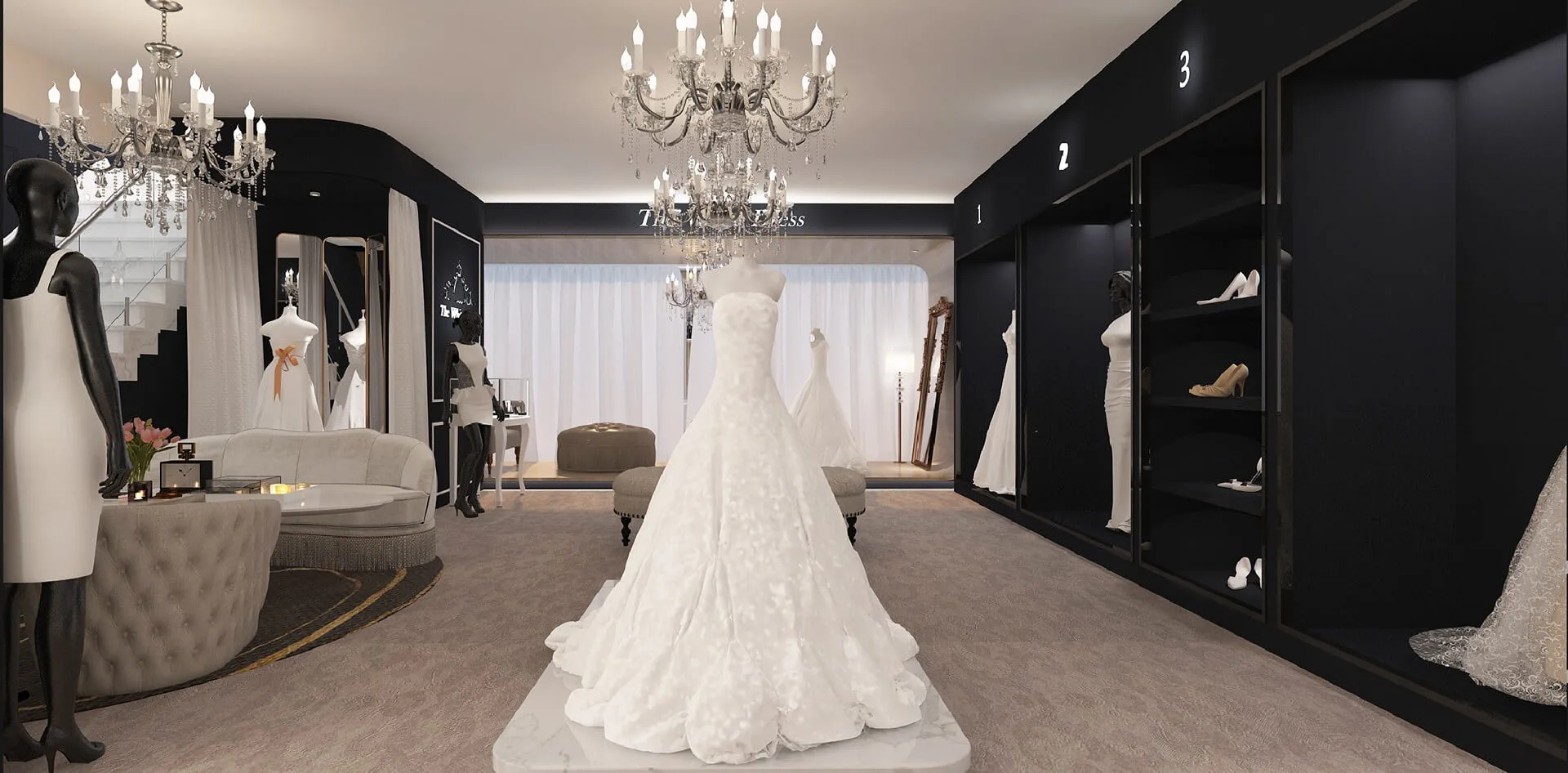 Bridal Shop Design, Displays Store Fixtures – Luxury Design Idea Bridal Shop Custom Display Rack for Wedding Dress image 3