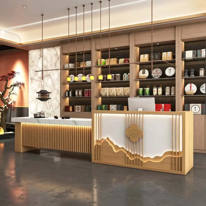 New Chinese Style Custom Boba Bar Counter for Tea & Milk Tea Shop Kiosk Design