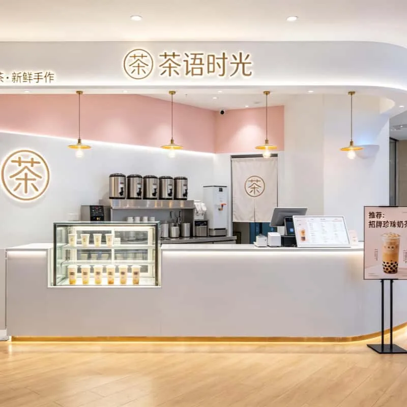 Custom Pink Wood Commercial Bubble Tea Counter For Boba Shop Interior Design