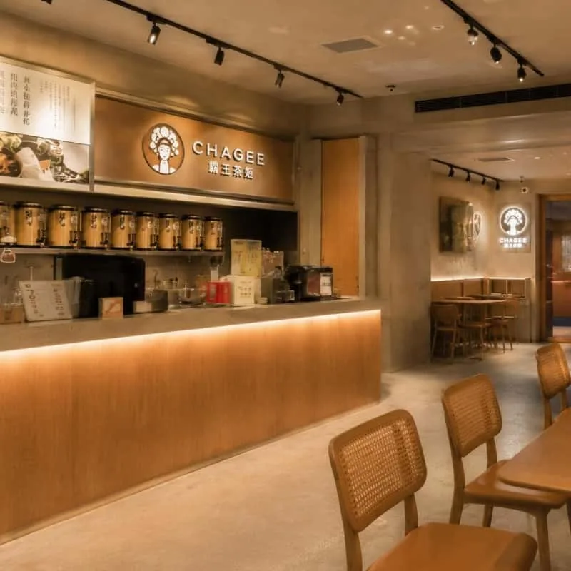 Warm Wood Texture Custom Boba Bar Counter For Oriental Tea Shop Store