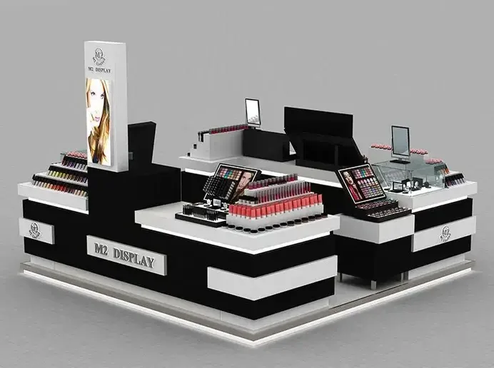 Cosmetic Kiosk Makeup Kiosk For Mall – Black and grey cosmetics store commercial furniture custom Skincare product display st