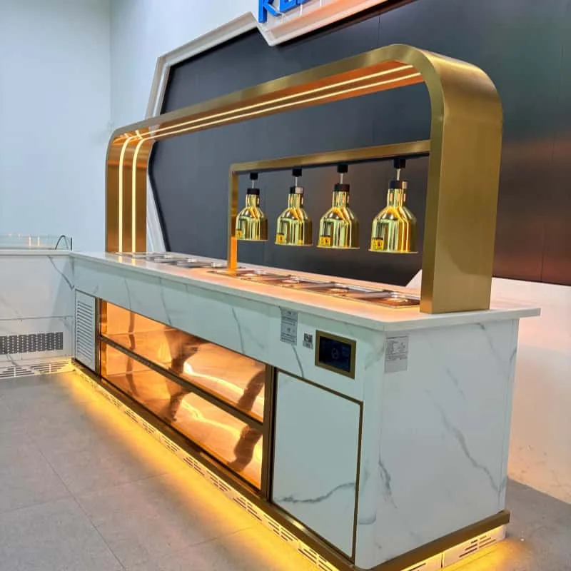 Cafeteria Counter | Restaurant Serving Stations For Sale – U-Shaped Marble Commercial Food Service Serving Counter With Light