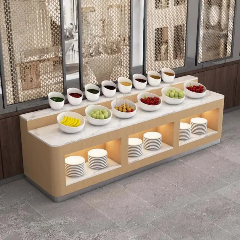 Cafeteria Counter | Restaurant Serving Stations For Sale – U-Shaped Marble Commercial Food Service Serving Counter With Light