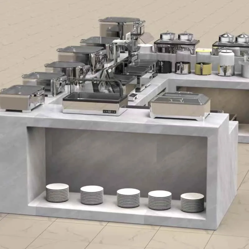 Cafeteria Counter | Restaurant Serving Stations For Sale – U-Shaped Marble Commercial Food Service Serving Counter With Light
