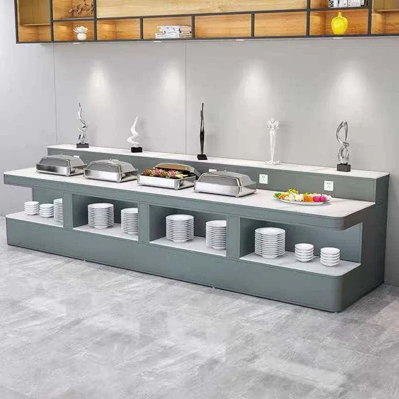 Cafeteria Counter | Restaurant Serving Stations For Sale – U-Shaped Marble Commercial Food Service Serving Counter With Light