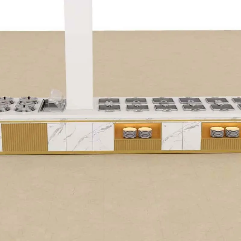 Cafeteria Counter | Restaurant Serving Stations For Sale – U-Shaped Marble Commercial Food Service Serving Counter With Light