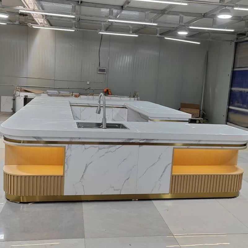 Cafeteria Counter | Restaurant Serving Stations For Sale – U-Shaped Marble Commercial Food Service Serving Counter With Light