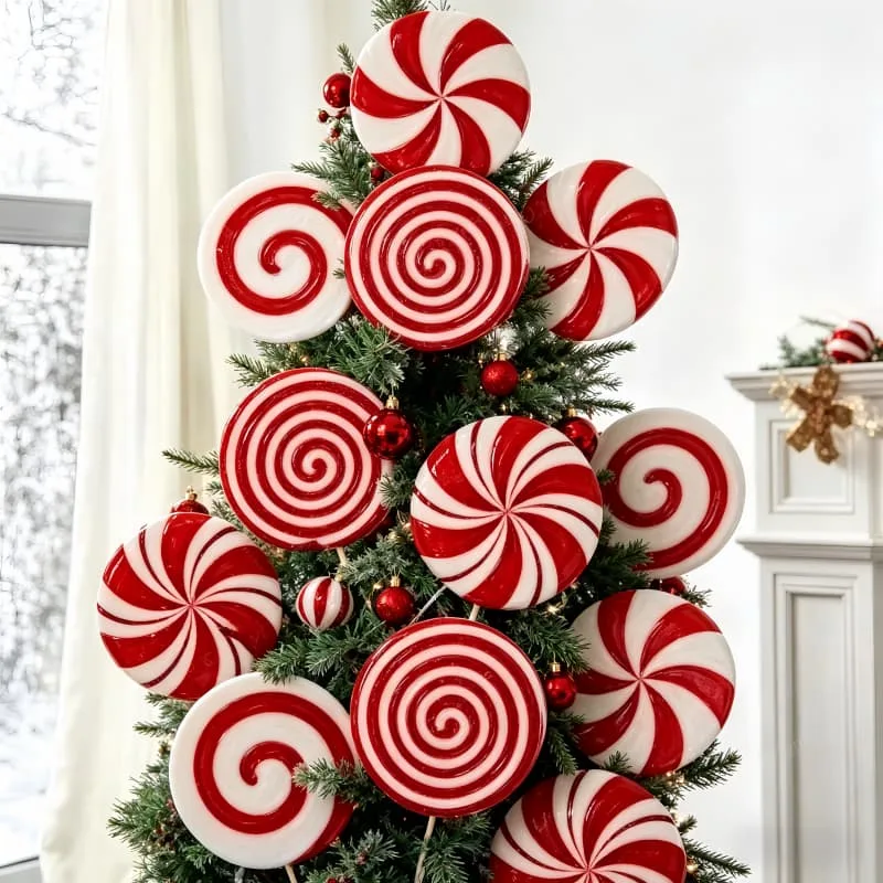 Vibrant Red White Peppermint Lollipop Props Ornaments for Xmas Tree