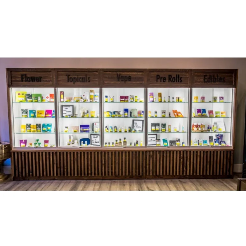 Cannabis Dispensary Display Cabinets Wall Display Solution – Pure White Wall Display Shelving with LED Light Lamp for Cannabi