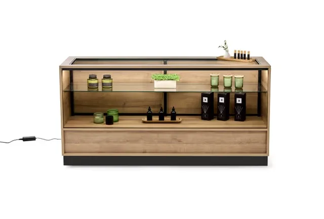 Cannabis Dispensary Display Counters For Sale – Both Sided Angles Wooden Display Showcase Cannabis Store Furniture for Sale i