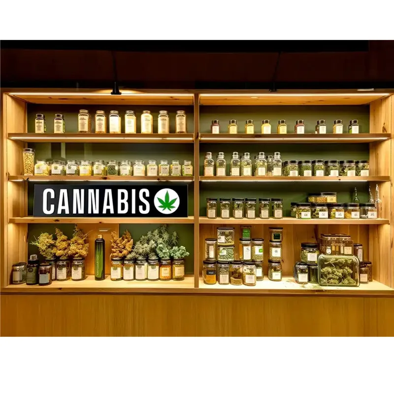 Cannabis Dispensary Display Cabinets Wall Display Solution – Pure White Wall Display Shelving with LED Light Lamp for Cannabi