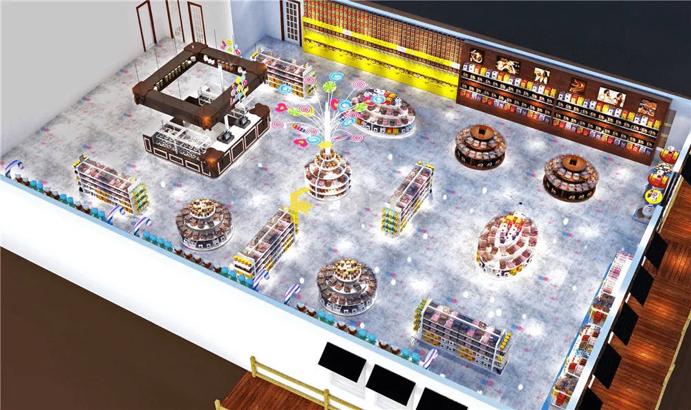 Chocolate Display | Shop Design, Decoration Fixtures – Lollipop candy shop Chocolate counter big sweet candy shelves Convenie