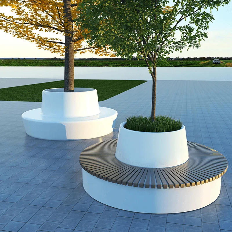 Planter Bench | Circular Fiberglass Bench With Treepot Flowerpot – custom retail display image 2