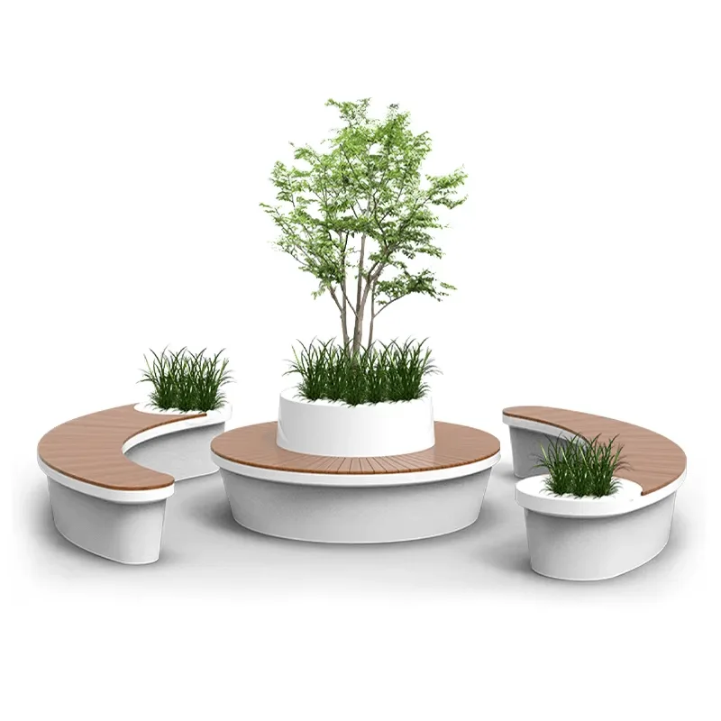 Planter Bench | Circular Fiberglass Bench With Treepot Flowerpot – custom retail display image 3
