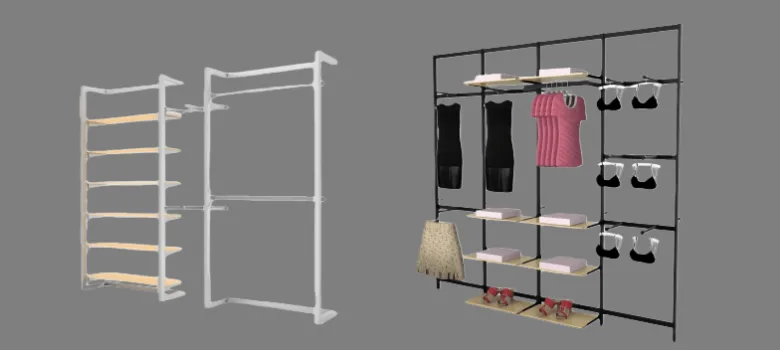 clothing shelving units (4) Shelving Units Retail Racks For Apparel Store – custom retail display image 2