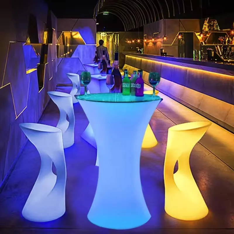 LED Bar Counters, Cocktail Tables Chairs For Sale – Glow LED Cube Cocktail Table and Chairs Set for Party Bar Small Space Dec