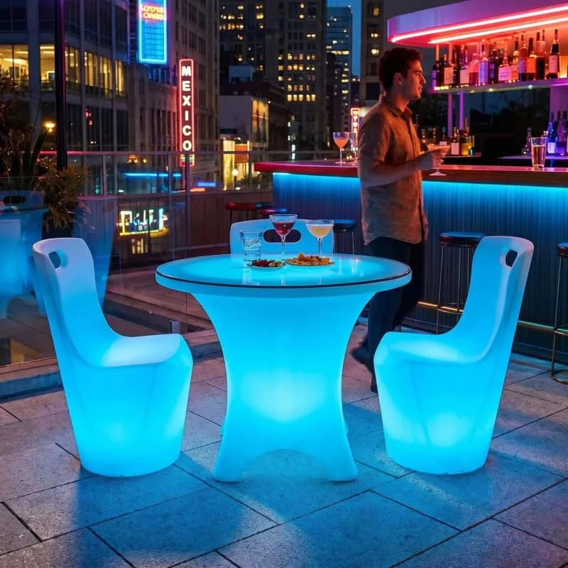 LED Bar Counters, Cocktail Tables Chairs For Sale – Glow LED Cube Cocktail Table and Chairs Set for Party Bar Small Space Dec