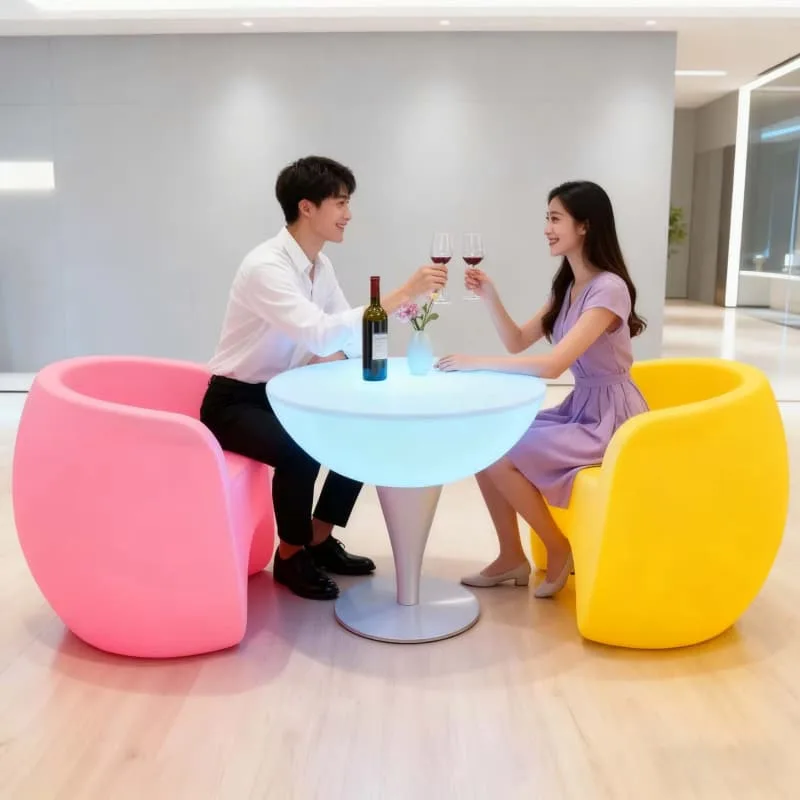 LED Bar Counters, Cocktail Tables Chairs For Sale – Glow LED Cube Cocktail Table and Chairs Set for Party Bar Small Space Dec