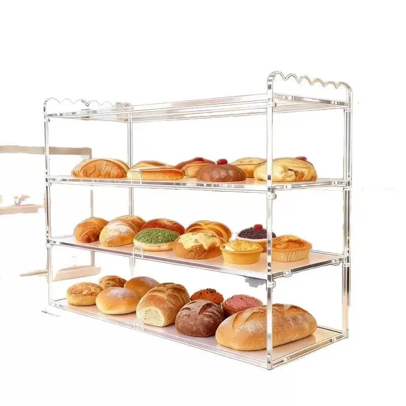 4-Tier Wave Edge Clear Acrylic Countertop Pastry Display Case For Cafe Bakery Use