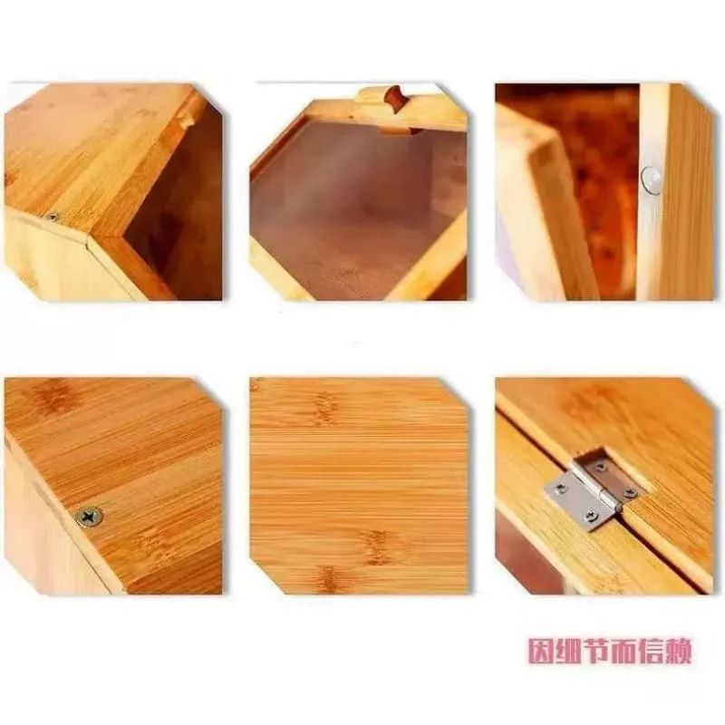 Double Layer Bamboo Countertop Bread Box Clear Lid Pastry Showcase For Bread Shop — view 2