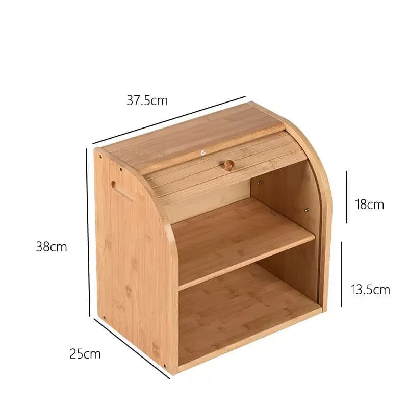 Double Layer Bamboo Countertop Bread Box Clear Lid Pastry Showcase For Bread Shop