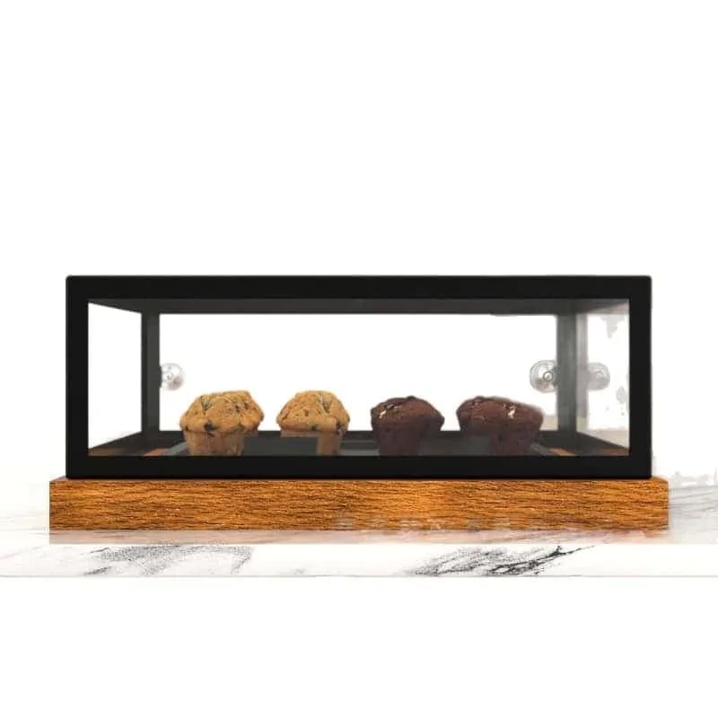 Modern Black Frame Sliding Glass Countertop Pastry Display Showcase
