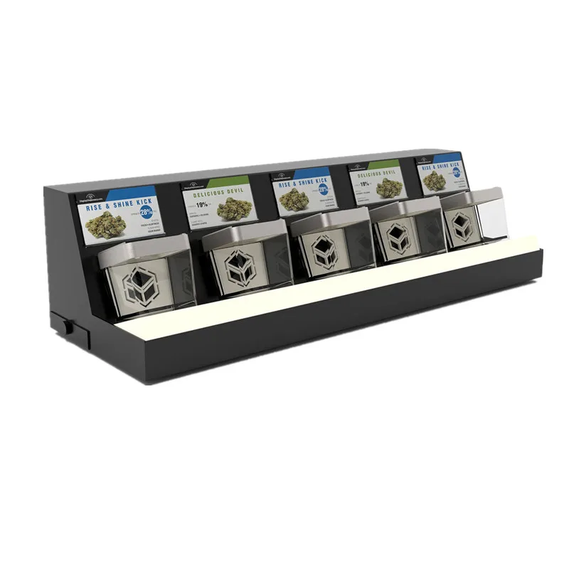 Countertop Cannabis Dispensary Display Cases, Risers Racks – Black Cannabis Countertop Display Riser Modern Display Stand for