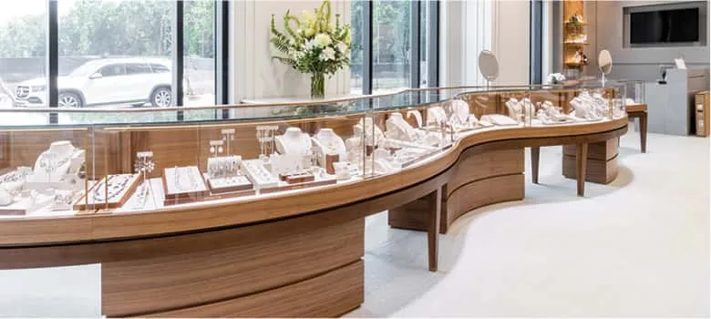 curved jewelry shop counters Jewelry Display Counter For Sale – custom retail display image 81