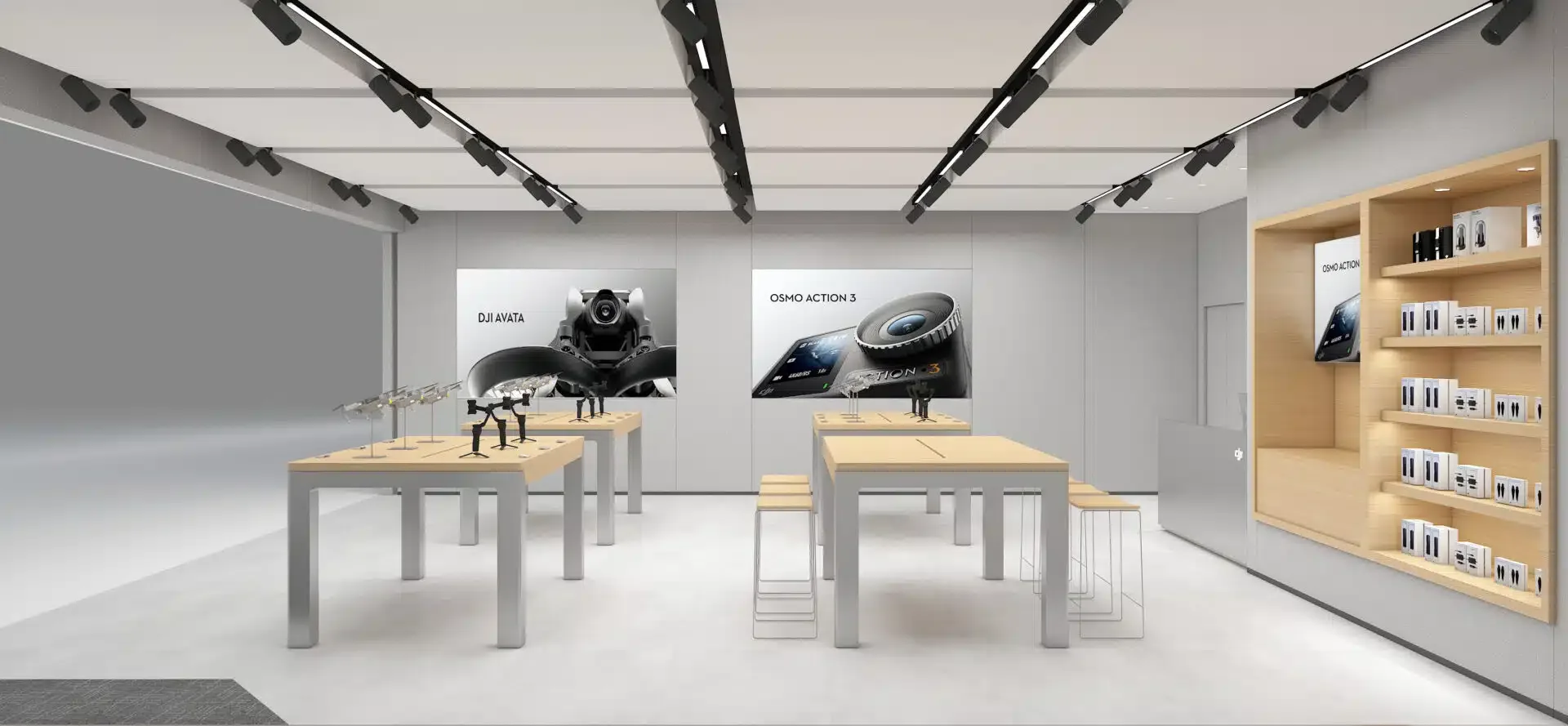 Drone Store Design, Displays Table Furniture – Insta360 drone store design with interior displays & furniture image 2