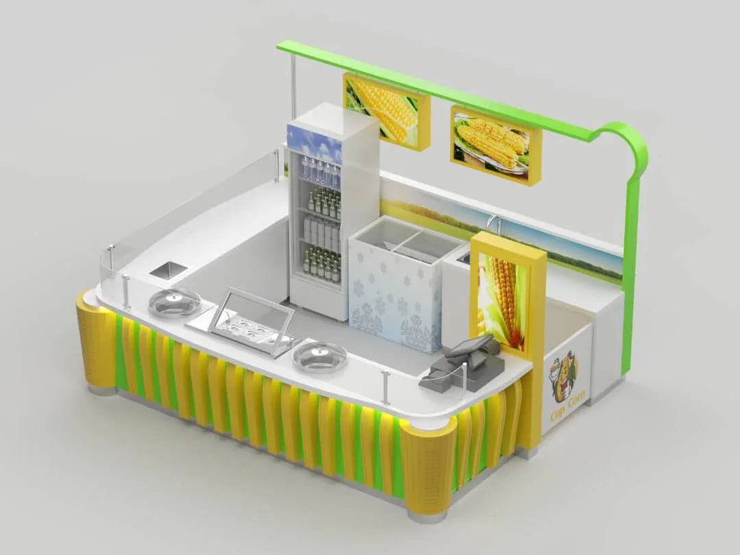 Corn Kiosk – Golden corn kiosk design cinema sell popcorn display cabinet on sale image 2