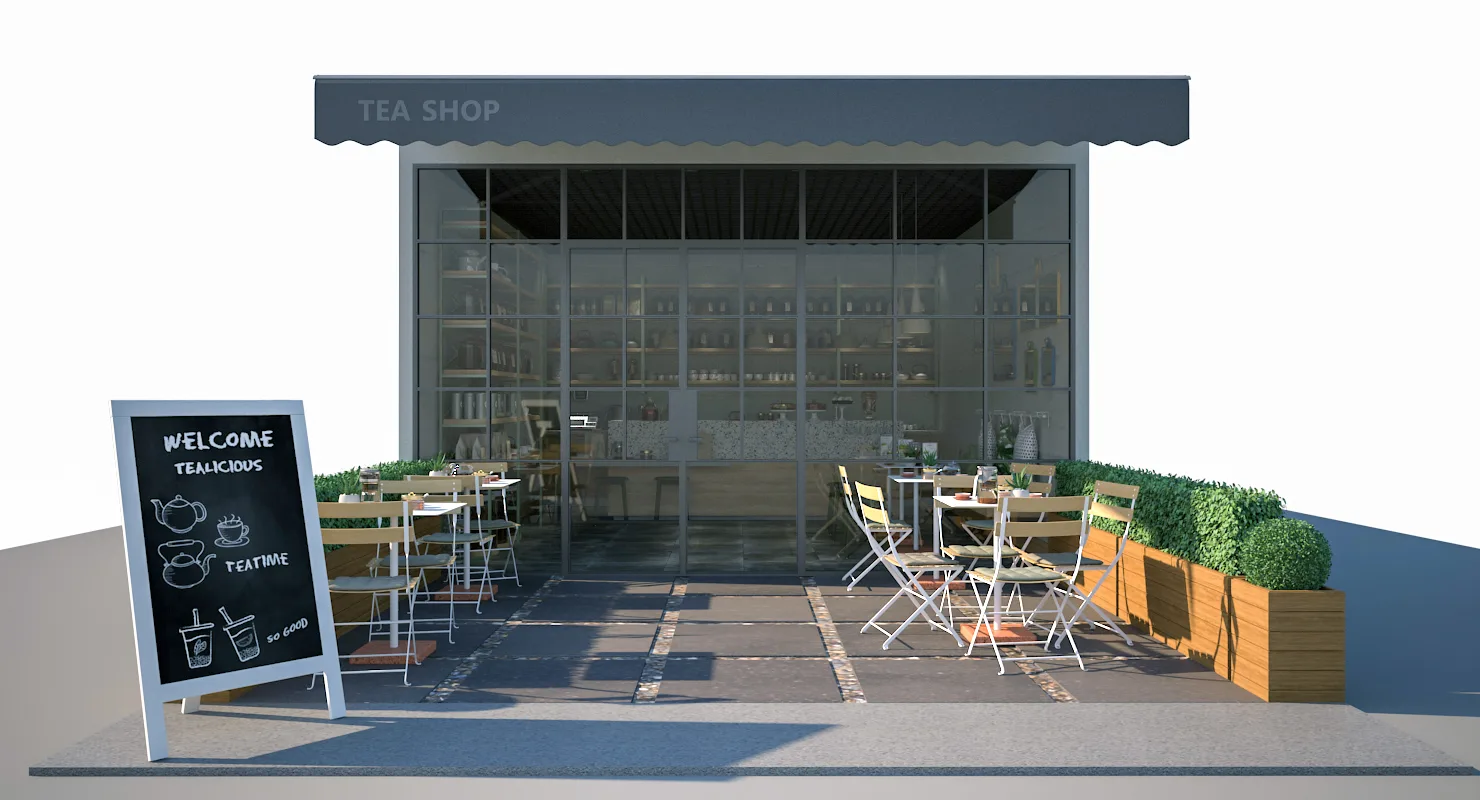 Comfortable and elegant tea shop design Tea shop display rack and table and chair