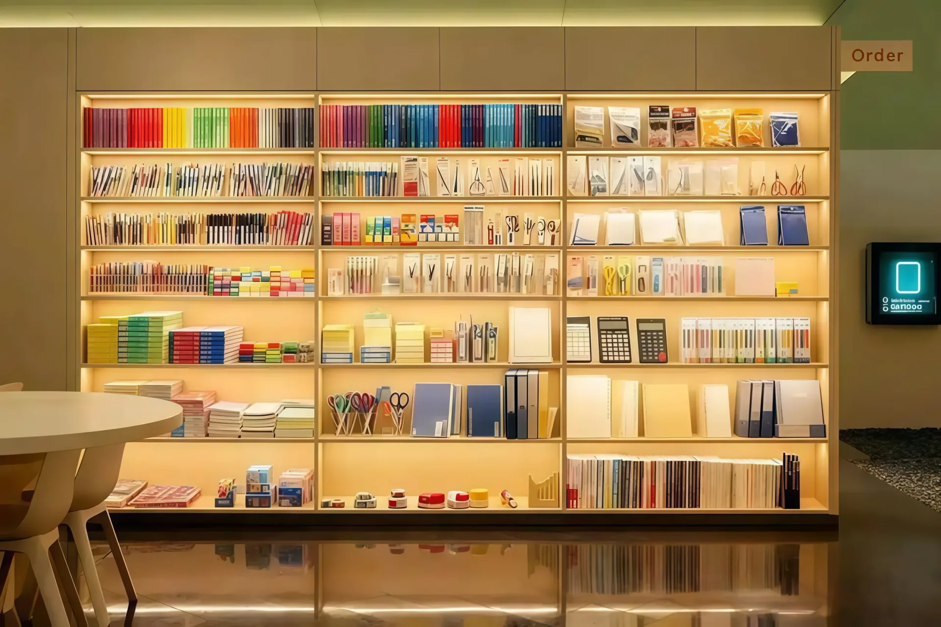 Stationery Shop Design, Displays Rack Fixtures – Stationery Design With Wooden Displays Shelves For Pens, Books & Other Acces