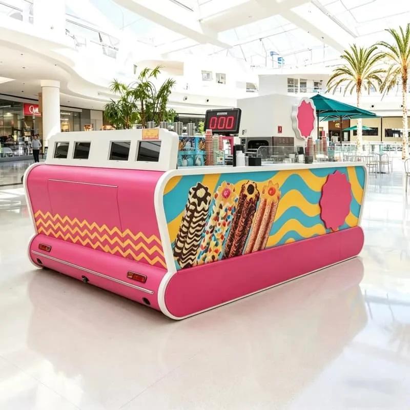 Donuts Kiosks Carts For Sale – Modern L‑Shape Donut Kiosk With LED Light For Mall Donut Retail Business image 3