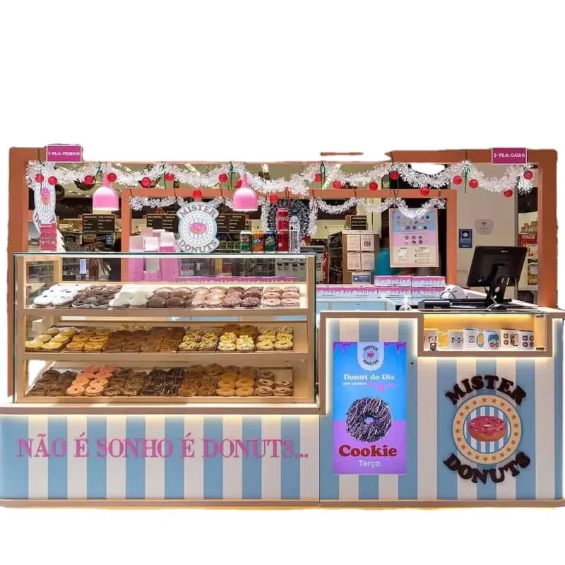 Donuts Kiosks Carts For Sale – Modern L‑Shape Donut Kiosk With LED Light For Mall Donut Retail Business image 5
